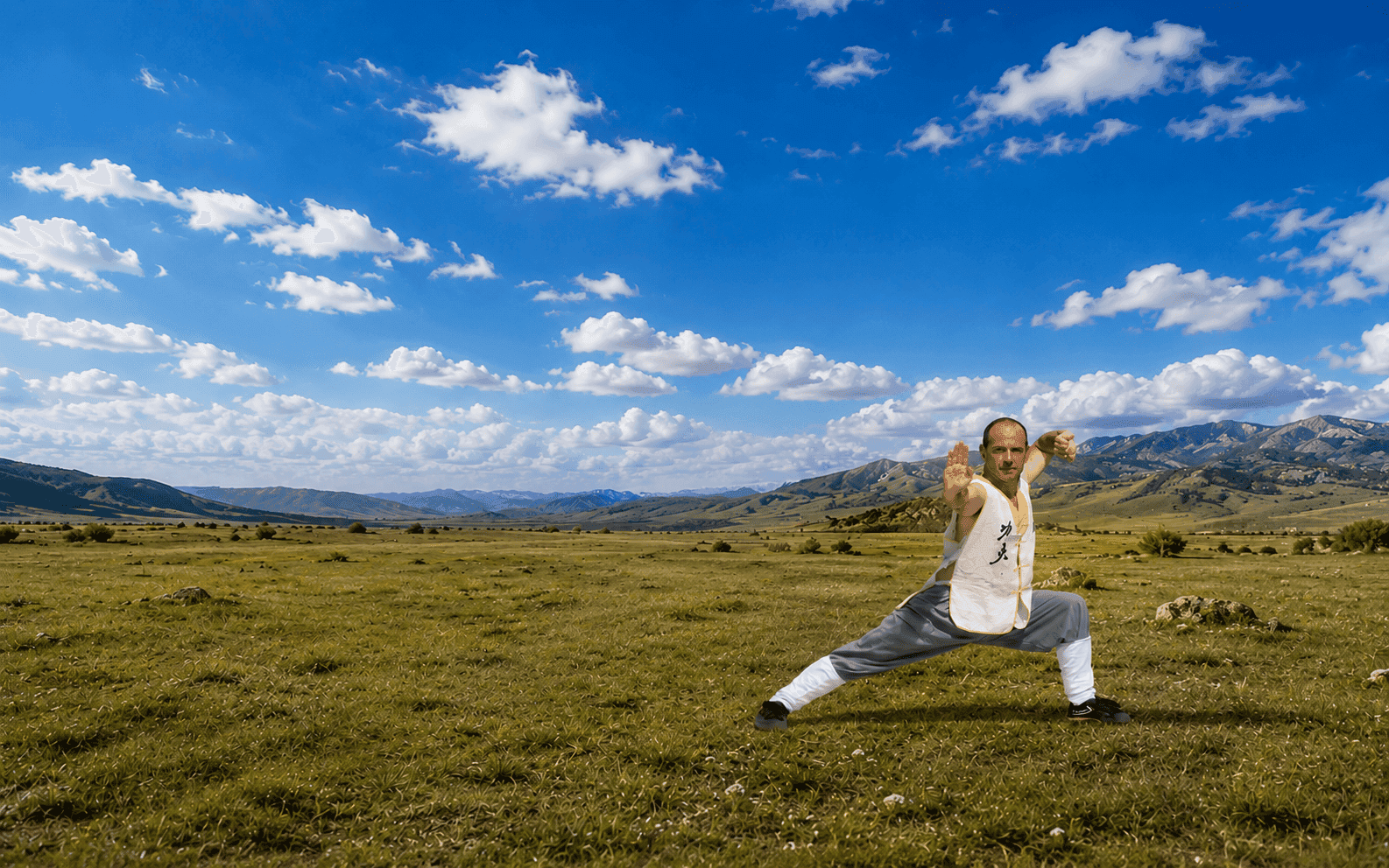 Pratiquant de Kung-Fu Shaolin en plein mouvement